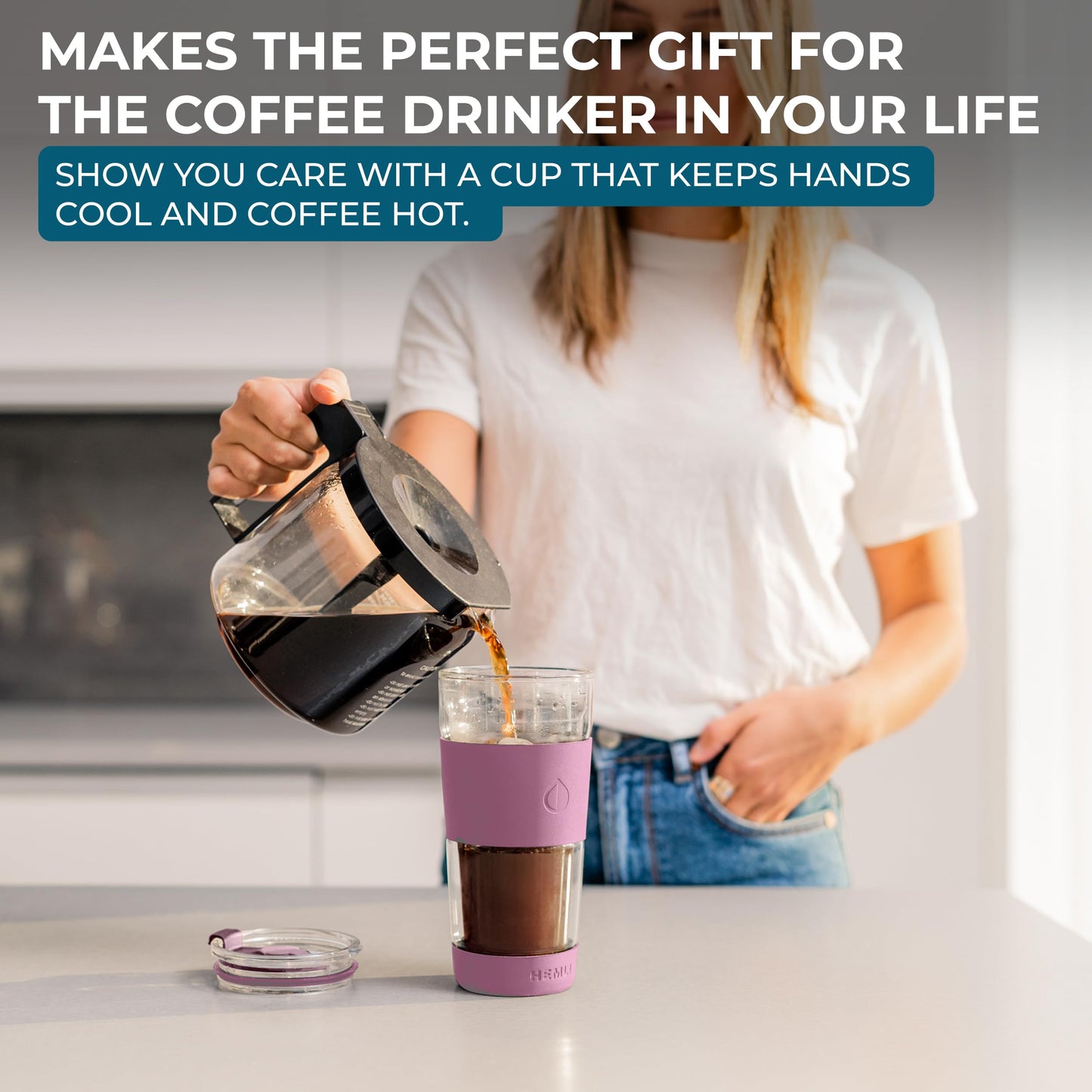 Hemli 19 oz. Double Wall Glass Coffee Tumbler, To Go Travel Mug with Lid, Portable Glass Thermos with Straw, Reusable Cup, Tea, Smoothies, Ice Coffee, and Boba