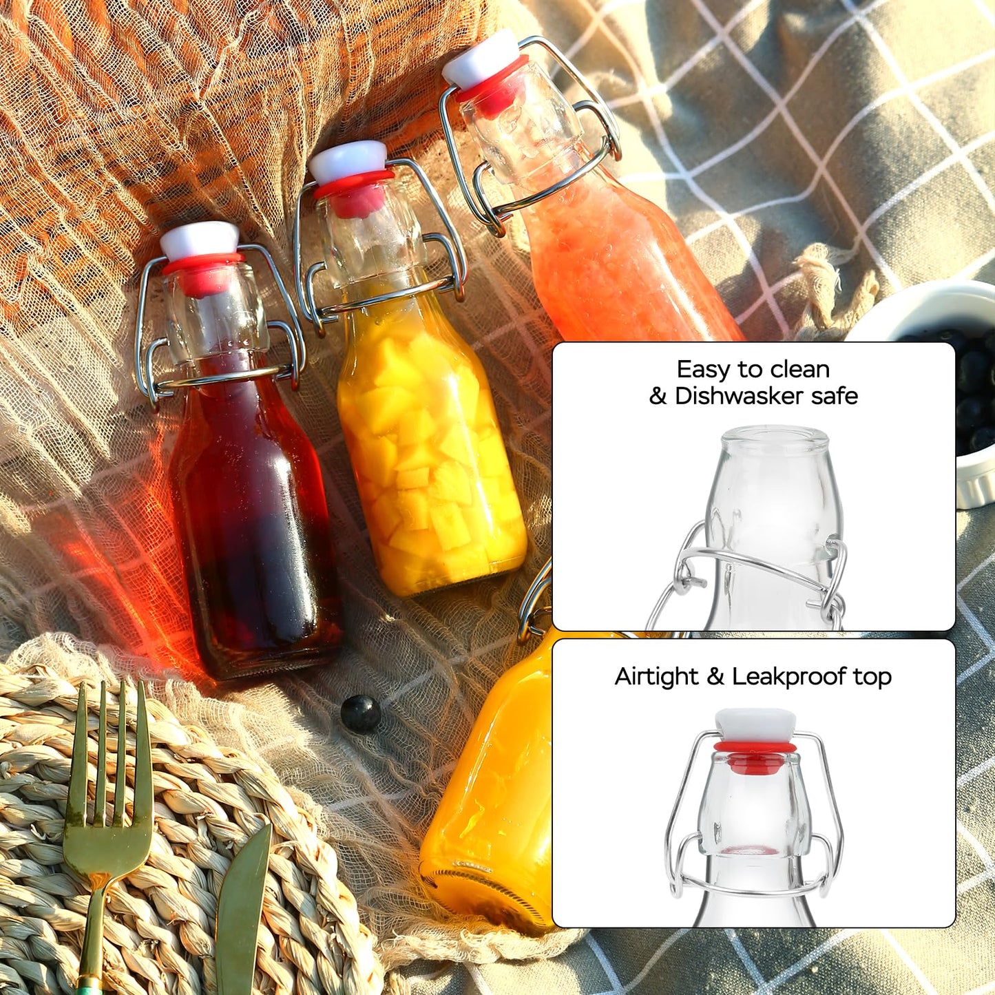 ZEBEIYU Beer Bottle,Swing Top Glass Kombucha Bottles with Stoppers for Brewing,Beverages,Smoothies,Kefir,Soda,Juicing,Kombucha,Oil,Water,Milk,Vinegar(32 oz 4 Pack+4 oz 12 pack)