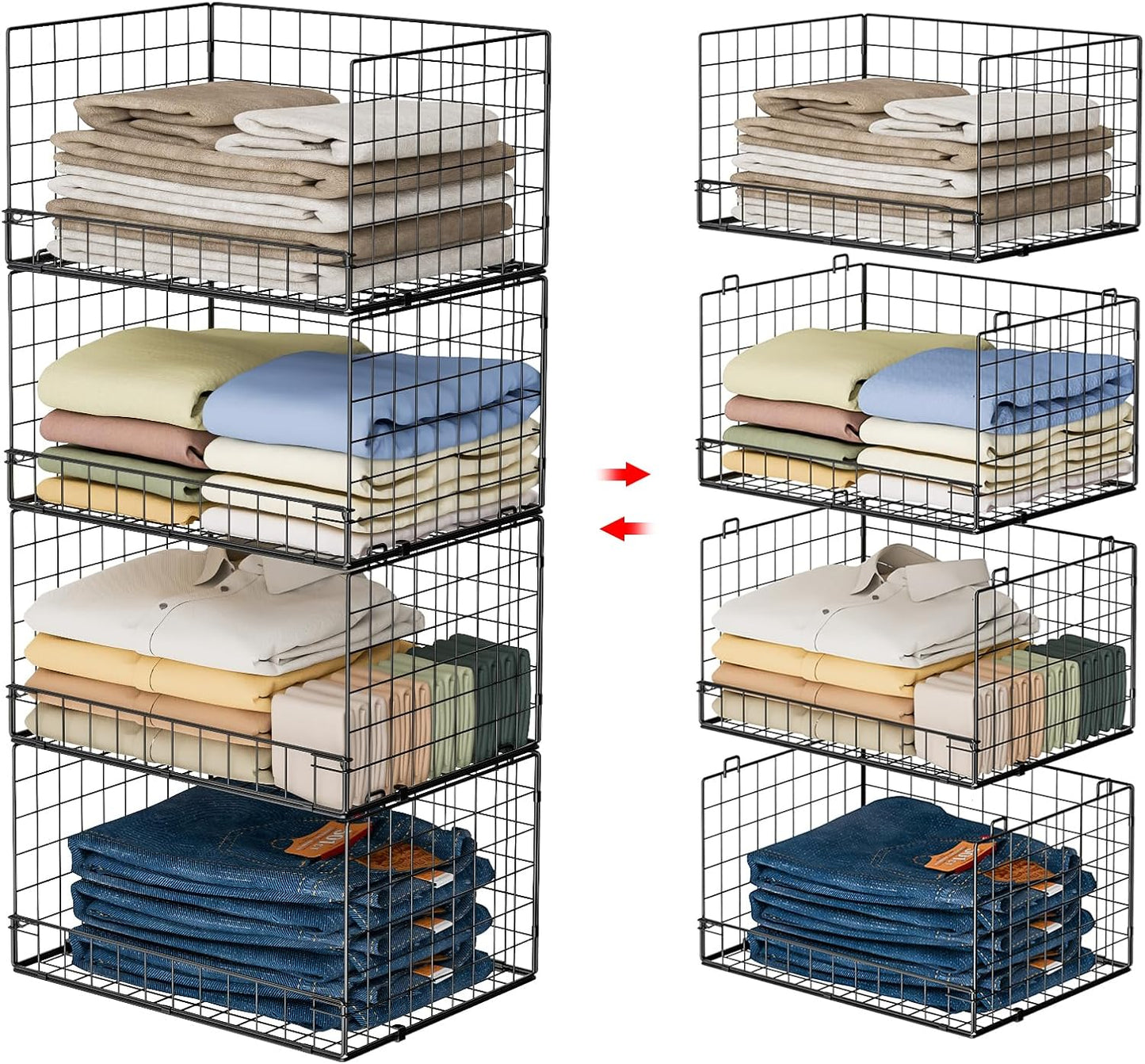 Yociyoga 4-Tier Closet Organizer - Stackable Storage Shelves & Foldable Bins | Black