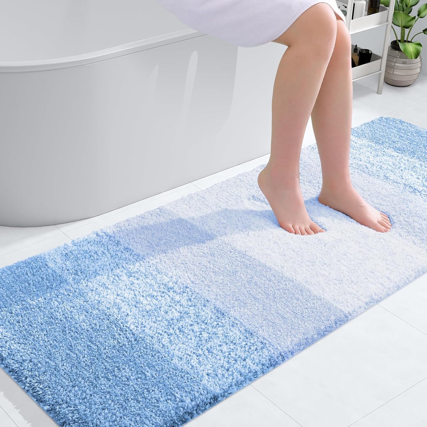 OLANLY Bathroom Runner Rug - Extra Soft Microfiber Mat, Quick Dry & Washable - 59x24, Light Blue