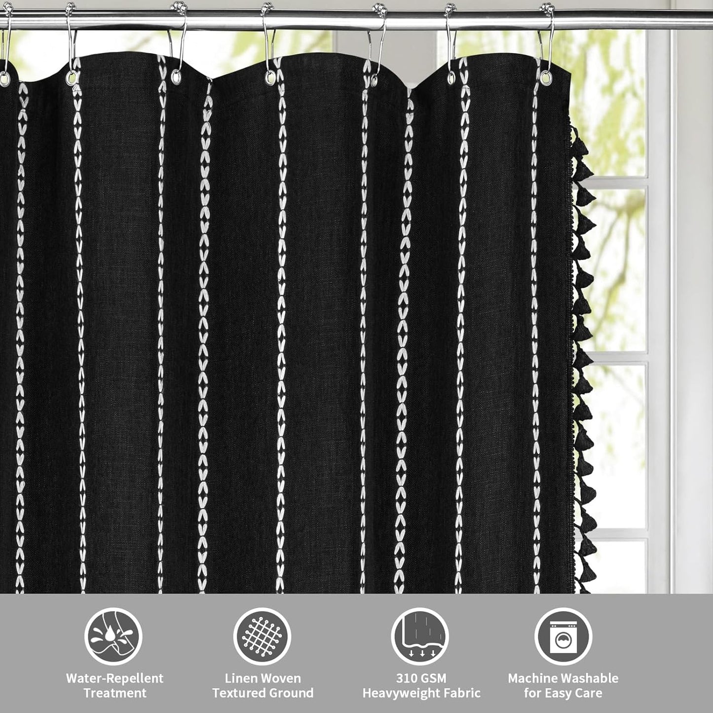 MitoVilla Black Stall Shower Curtain - 36 x 72 Inch Heavy Fabric for Boho Farmhouse Decor