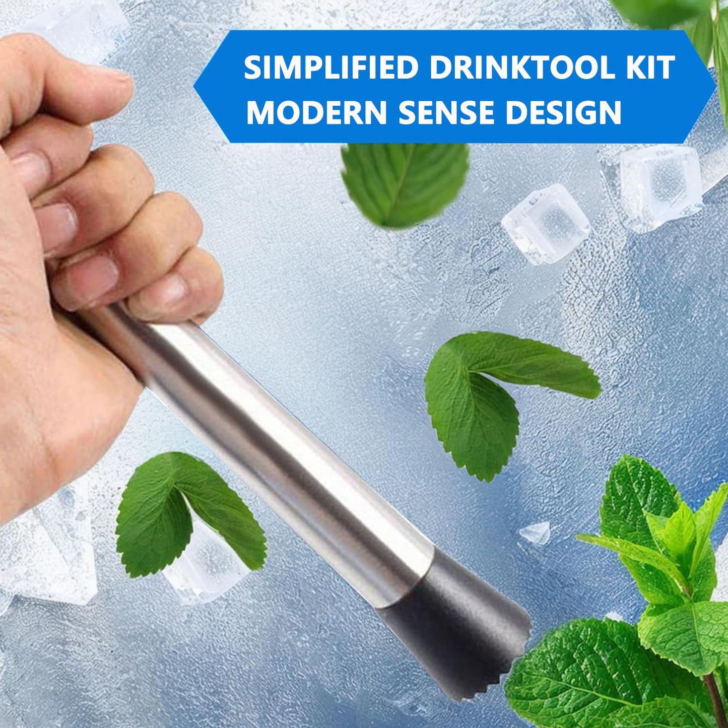 Muddler for Cocktails,10" Bar Spoon & Ice Tongs with Serrated Tip, 3PcsStainless Steel Bar Tools Set for Mojitos, Lemonade, Fruit Drinks, Home PartyBar Accessories