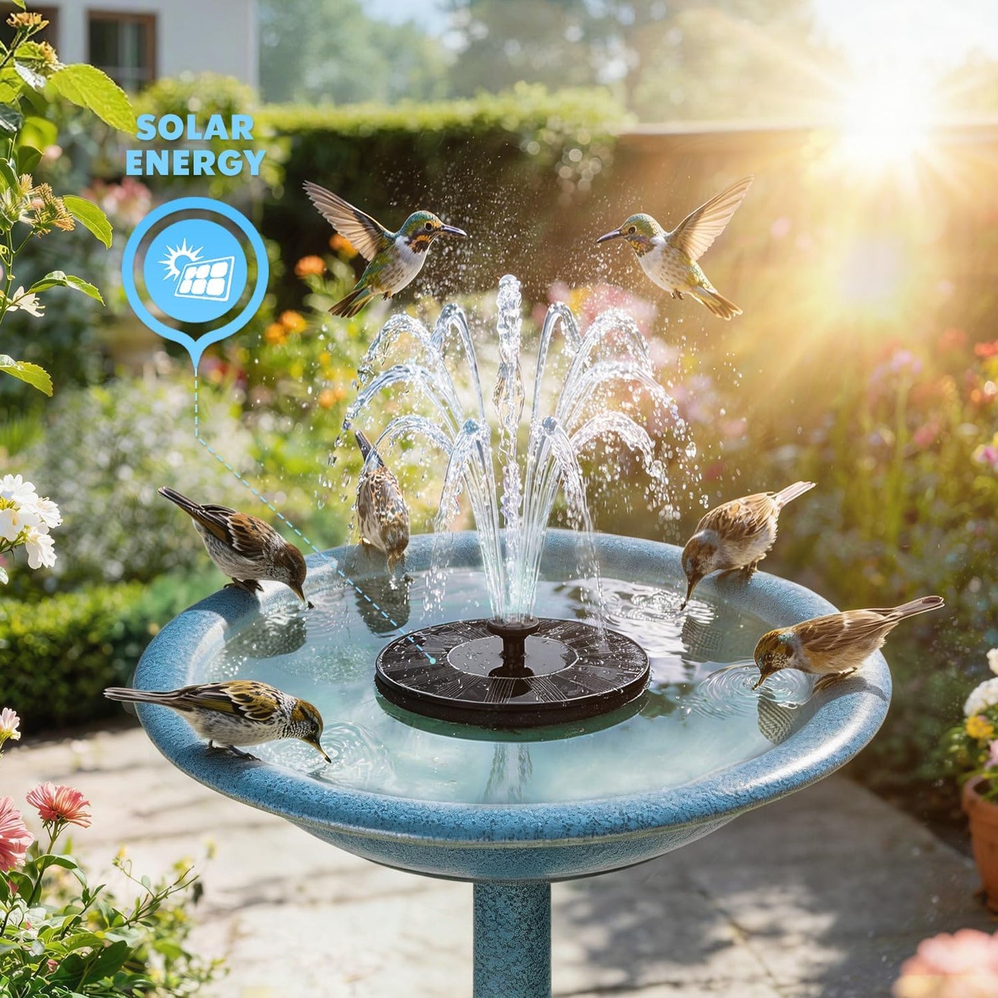 Mademax Solar Fountain Pump - 1.4W Upgrade with 6 Nozzles | Floating Bird Bath Water Feature for Garden & Pond