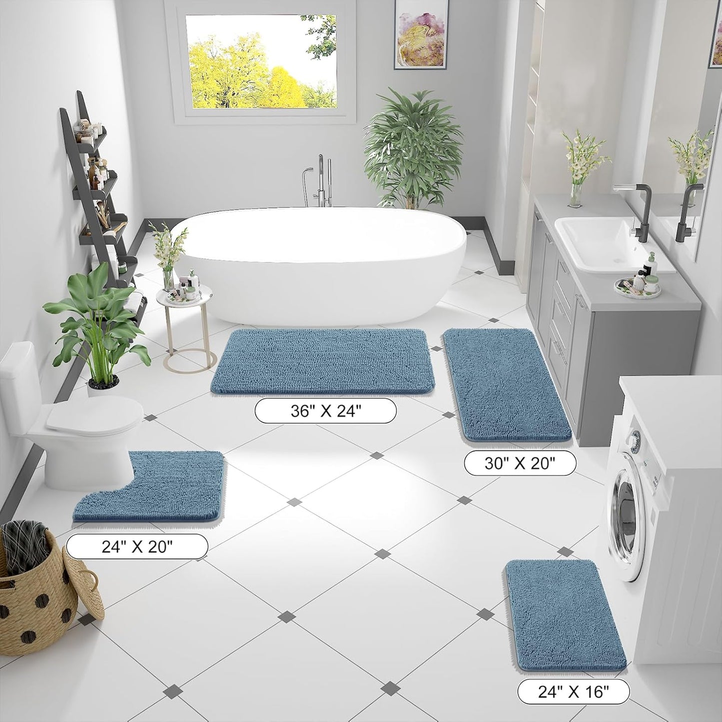OLANLY Bathroom Runner Rug - Soft Absorbent Chenille with Rubber Backing | Quick Dry, 59x20, Airy Blue
