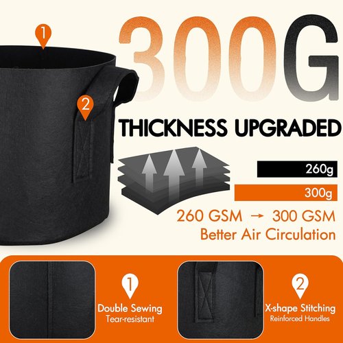 Gardzen 1 Gallon Grow Bags - 10-Pack Heavy Duty 300G Thickened Fabric with Handles for Aeration
