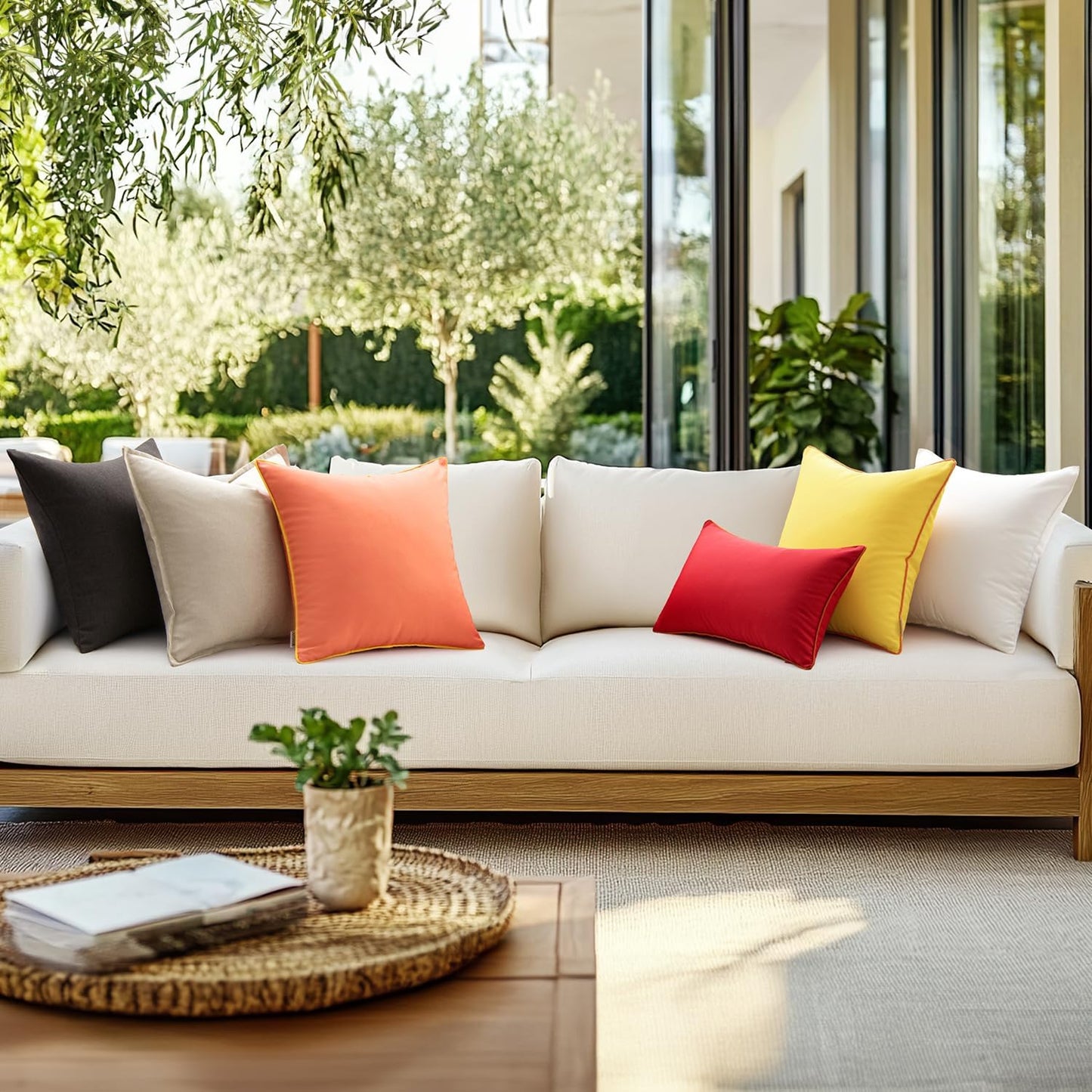 MIULEE Outdoor Waterproof Throw Pillow Covers - Decorative 18x18 Inch Yellow Cushion Cases for Patio & Garden