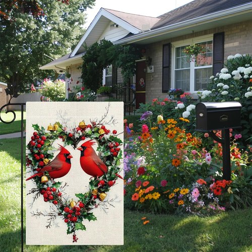 Cardinal Love Hearts Garden Flag - Double-Sided 12x18 Welcome Yard Decor for Farmhouse Patio