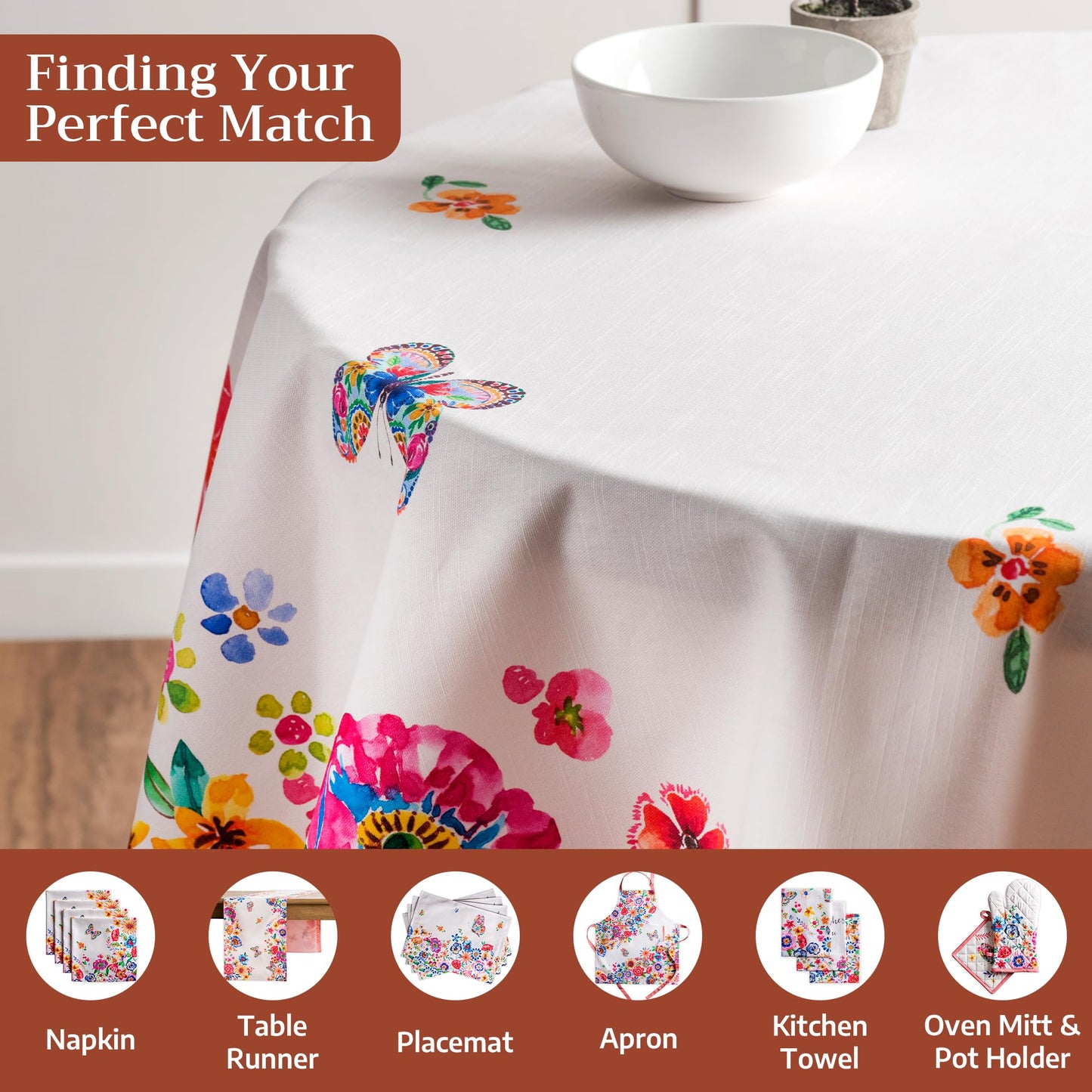 Maison d' Hermine Table Cloth Round Table 100% Cotton 63 Round Inches Tablecloth Reusable Decorative for Dining Kitchen Farmhouse Home Gifts for Mothers Day Spring Summer- Happy Florals -High Summer
