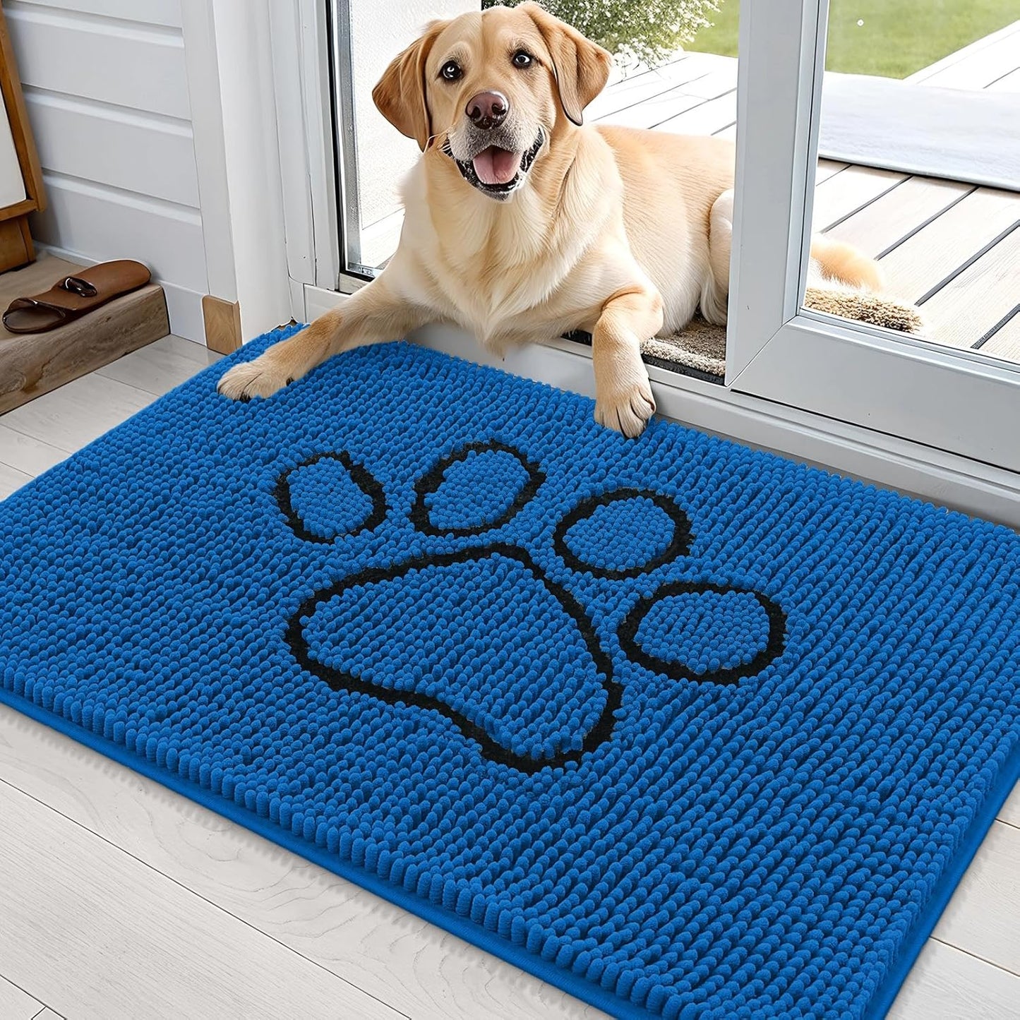 OLANLY Dog Door Mat - Absorbent Muddy Paws Doormat | Non-Slip Chenille, 36x24, Deep Navy Blue