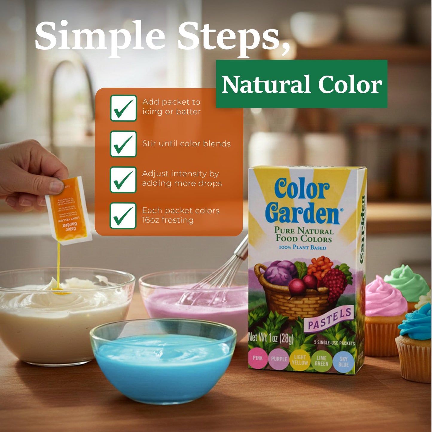 Color Garden Pure Natural Food Coloring, Pastels – 5 ct 1 oz | Plant-Based, Vegan, Non-Toxic Liquid Food Dye, Healthy Food Coloring