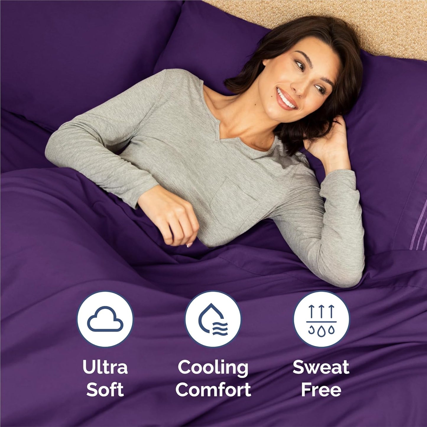 Split King Size 5-Piece Sheet Set - Comfy Cooling Bed Sheets | Luxury Hotel Quality - Deep Pockets, Soft, Wrinkle-Free - Oeko-Tex Certified - Purple