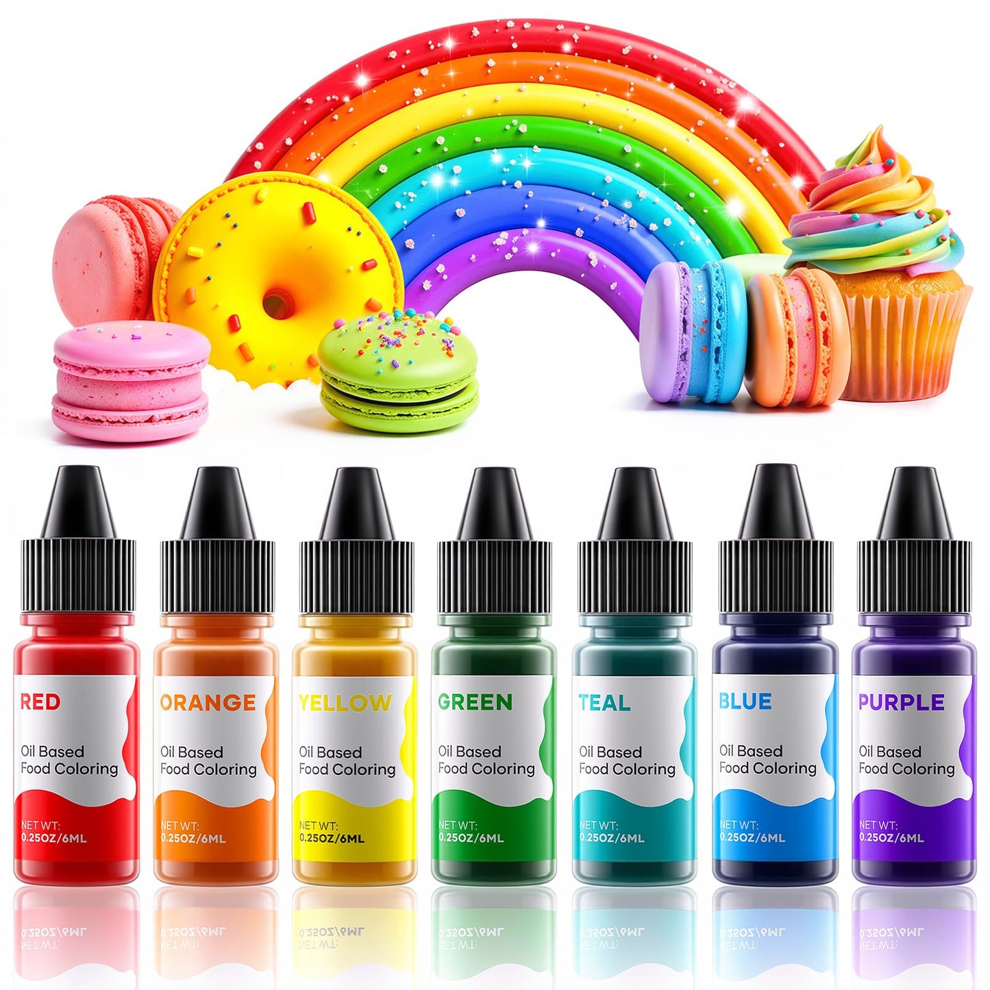 Oil Based Food Coloring for Chocolate Rainbow Oil Edible Food Dye Set for Halloween Baking Royal Icing Cookie Supplies Gluten Free 7x6ml Food Grade Food Color Kit, 0.25 Fl. Oz/Bottles
