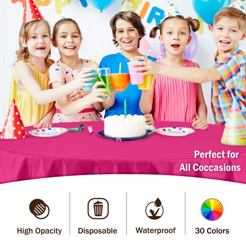 Exquisite 12-Pack Premium Plastic Tablecloth 84in. Round Table Cover -Cerise
