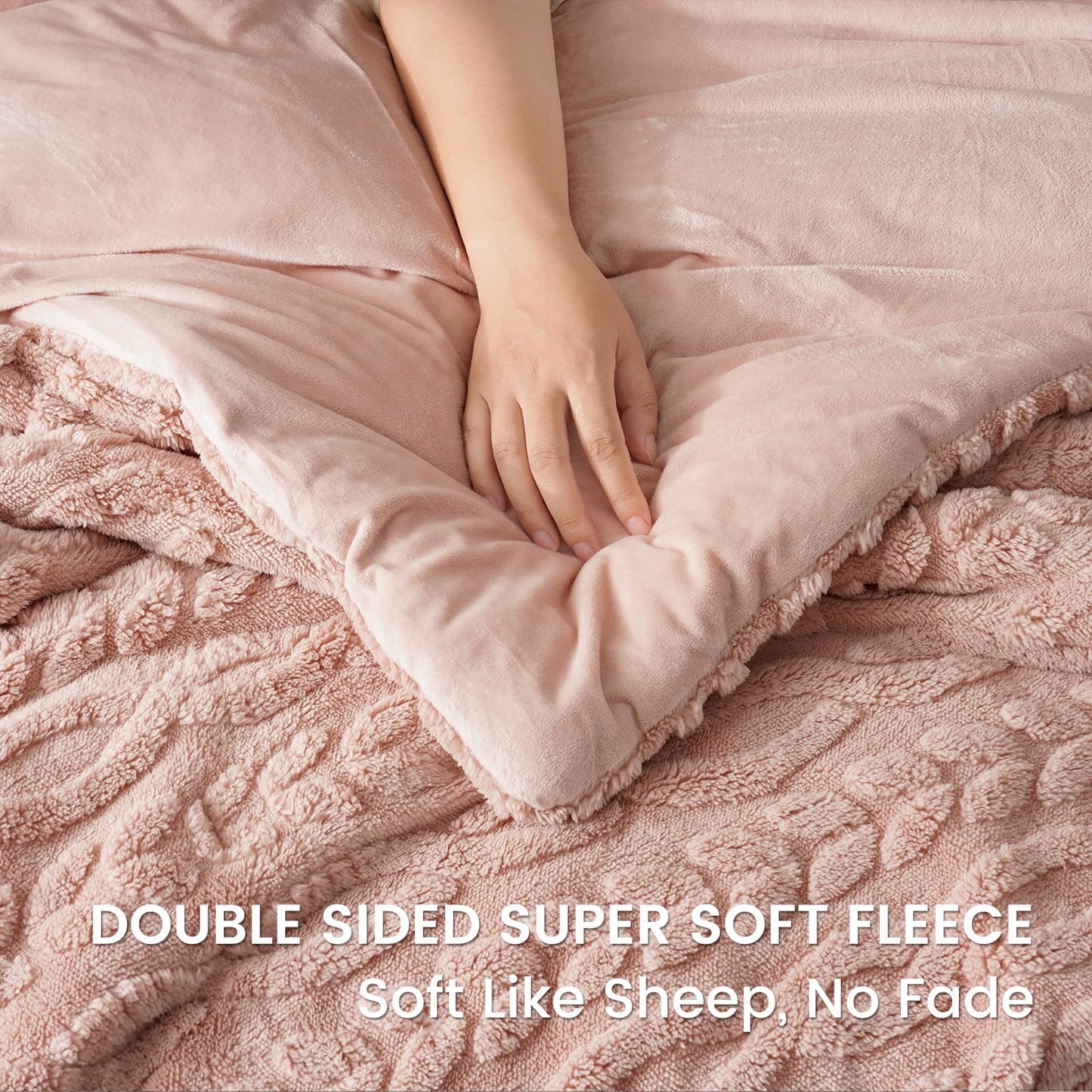 PHF Fluffy Sherpa Fleece Twin Comforter Set, 2 Pieces Warm Fuzzy Soft Bedding for Winter, 3D Tufted Flannel Plush Shaggy Bed Set, 1 Comforter (68"x90") and 1 Pillowcase (20"x26"), Pink