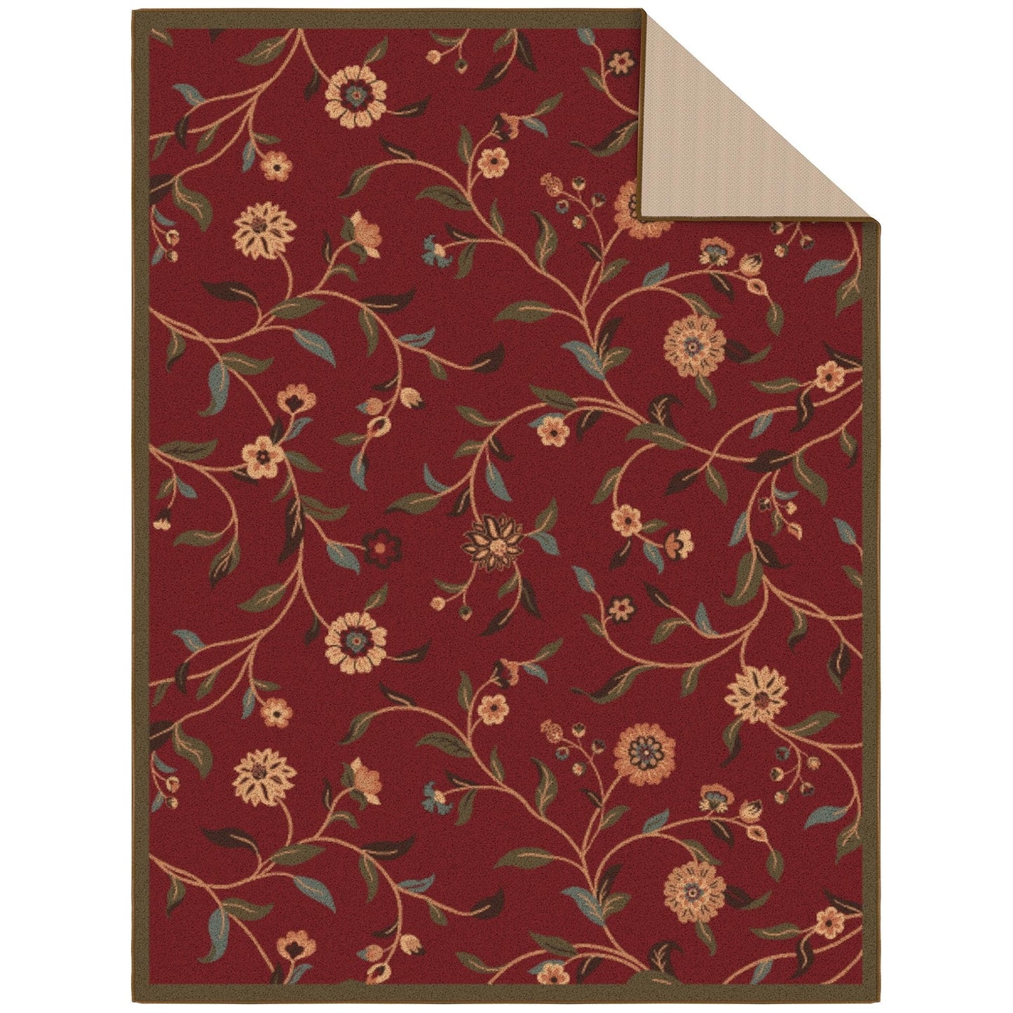 Ottomanson 5' x 6'6" Rugs for Living Room Floral Area Rug for Bedroom - Non Slip Durable Large Floor Carpet for High Traffic Areas - Indoor Rug for Dining Room Kitchen Kids Playroom, Red
