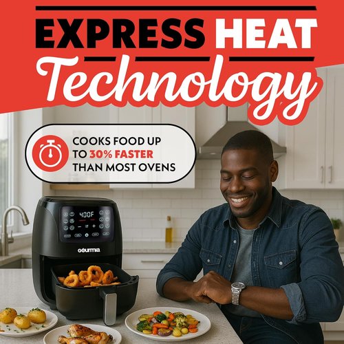 Gourmia Air Fryer - 6 Qt Large Capacity with FryForce 360º | Digital Display & 12 Cooking Presets, Black