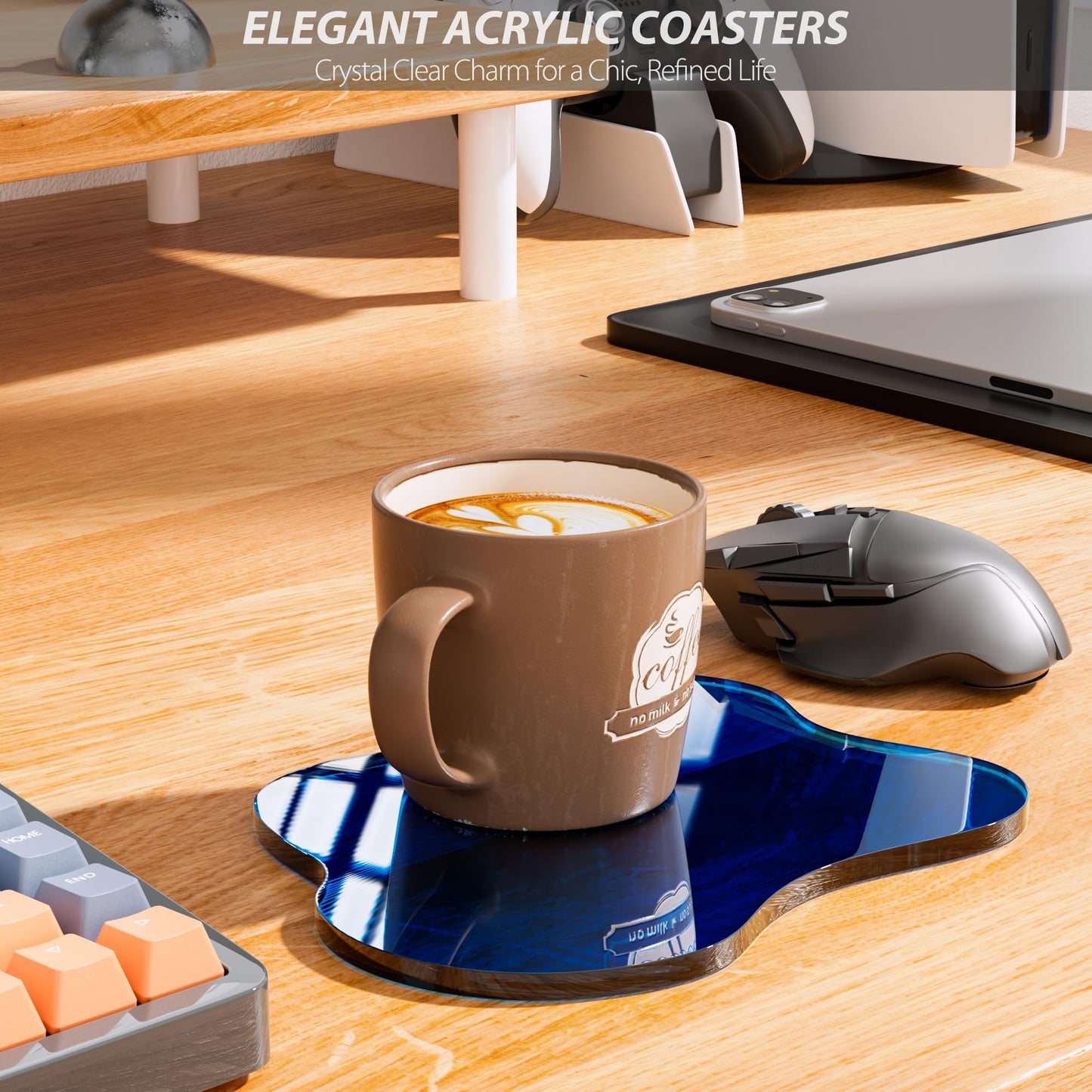Acrylic Coaster Decorative Plates, Dark Blue Bar Drink Coaster, Clear Cloud Shape Coffee Cup Coaster, Perfect for Tabletop Protection and Accessories Display.(Dark Blue)