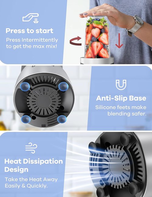 Ganiza Smoothie Blender - 900W Personal Blender & Grinder Combo with 4 BPA-Free Cups | Perfect for Shakes & Smoothies