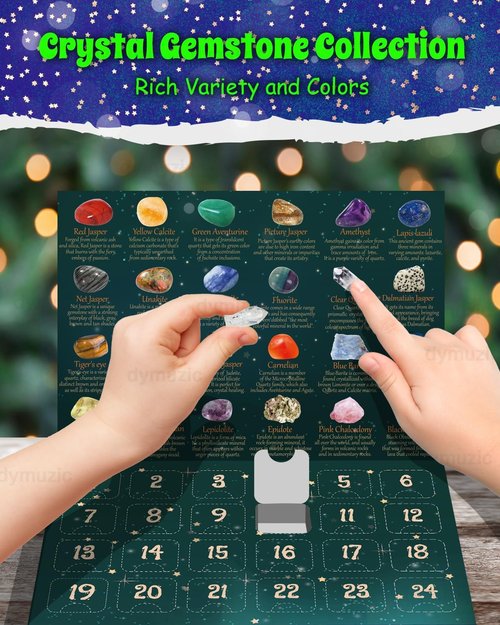 Crystal Advent Calendar 2025 - 24 Unique Crystals & Gemstones for Healing | Perfect for Kids & Adults
