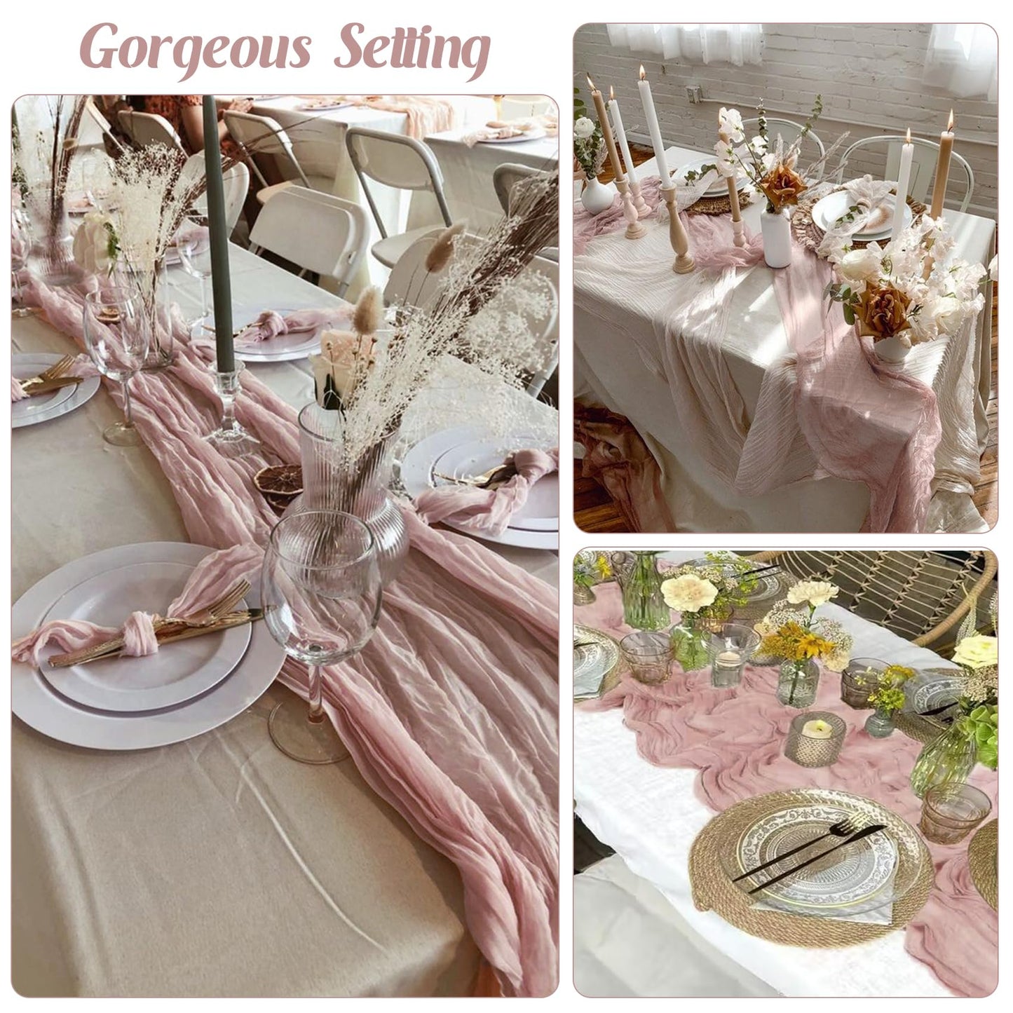 6 Pieces Dusty Pink Easter Spring 10FT Cheesecloth Table Runner Boho Gauze Fabric Table Runner Rustic Sheer Runner for Wedding Birthday Baby Shower Party Boho Table Decoration（Dusty Pink）