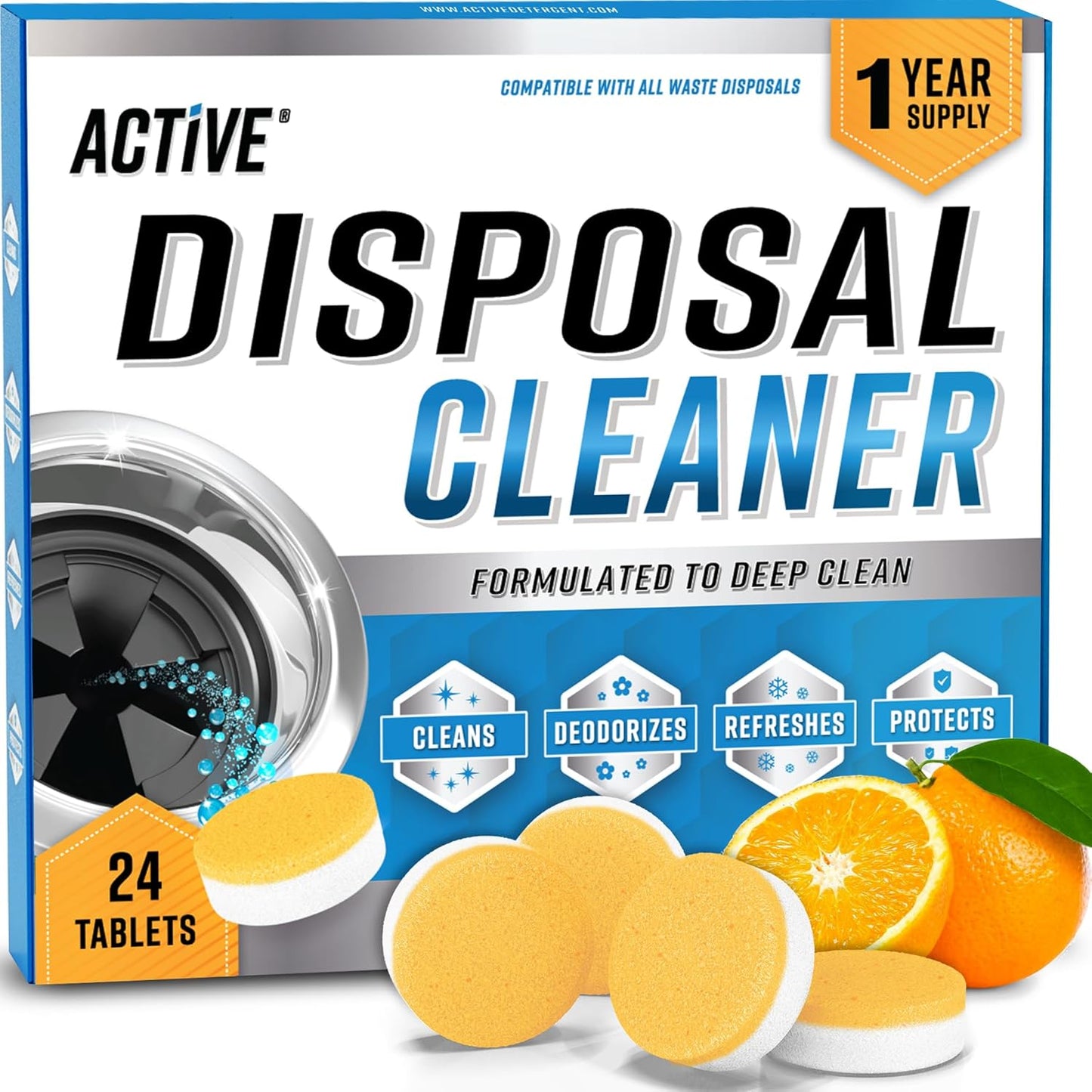 Skiennix Garbage Disposal Cleaner Tablets - Powerful Citrus Foam Deodorizer | 24 Pack for Fresh Kitchen Drain Care