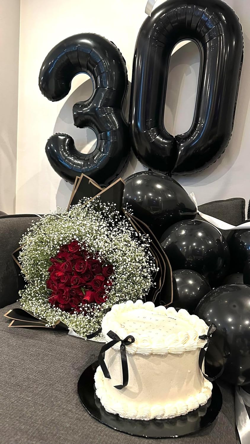 Skiennix 30 Inch Balloon Number - Black Foil 30th Birthday Decoration for Him/Her Celebration