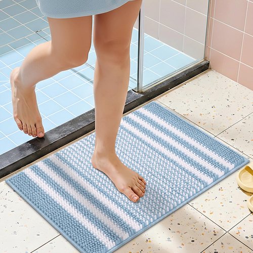 BSICPRO Bathroom Rugs - Extra Soft Shaggy Chenille Bath Mat | 24x16 Inch, Non-Slip, Quick Dry, Light Blue