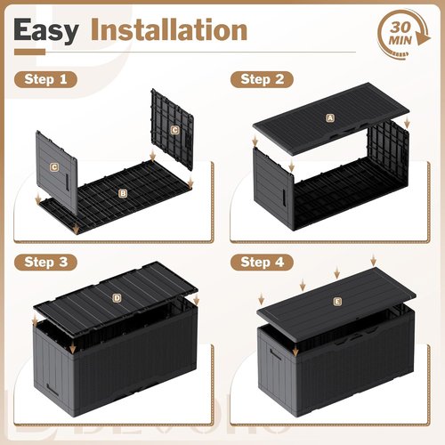 Devoko 100 Gallon Waterproof Resin Deck Box - Lockable Storage for Patio Furniture & Garden Tools | Black