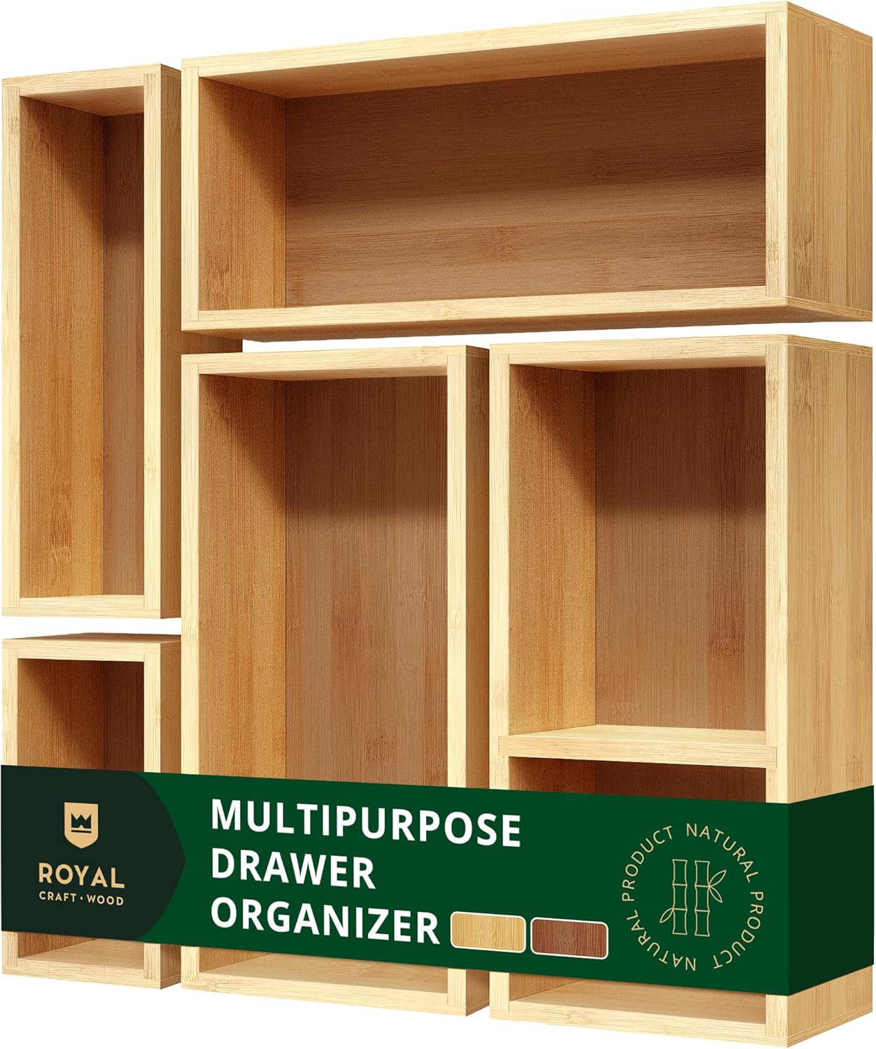 Royal Craft Wood 5-Piece Bamboo Drawer Organizer Set - Versatile Storage Trays for Kitchen, Bathroom & Office
