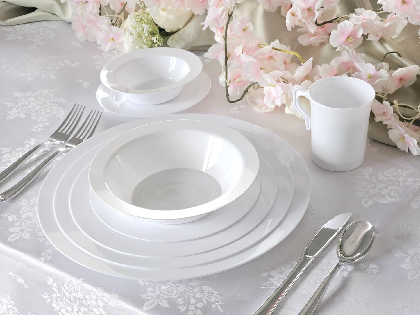 OCCASIONS 120 Pack Disposable Plastic Dessert Plates 6.25" - Heavy Duty Fancy China-Like Look, Salad/Appetizer/Cake for Wedding Party, BPA Free, Recyclable Dinnerware Set (Plain White)
