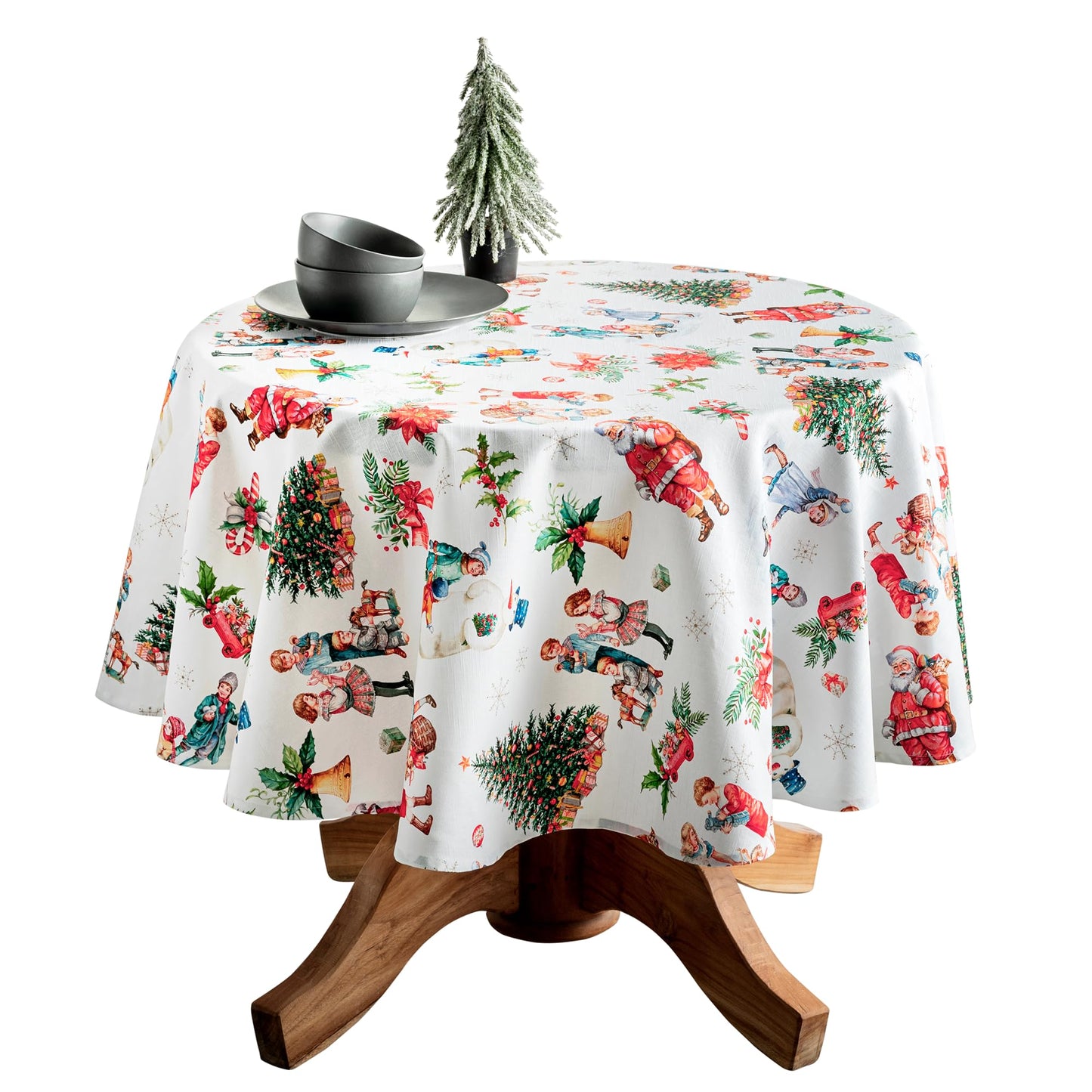 Maison d' Hermine Table Cloth Round Table 100% Cotton 63 Inches Fall Tablecloth Reusable Everyday Use for Thanksgiving Christmas Decorations Dining Farmhouse Party (Chromo)