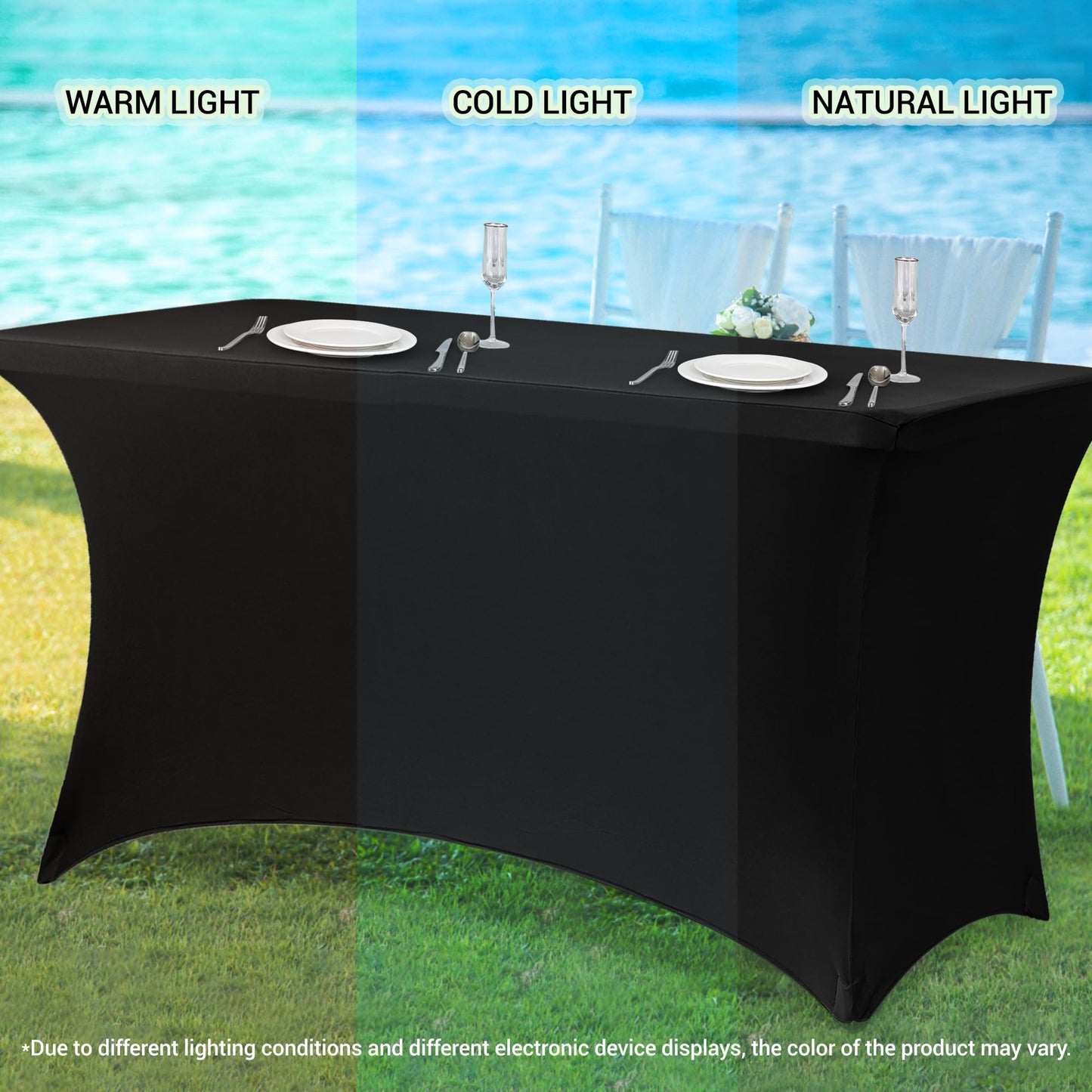Obstal 8Ft Stretch Spandex Table Cover for Standard Folding Tables - 2 Pack Universal Rectangular Fitted Tablecloth for Party, Banquet, Events, Trade Show (Emerald Green, 96L x 30W x 30H Inches)