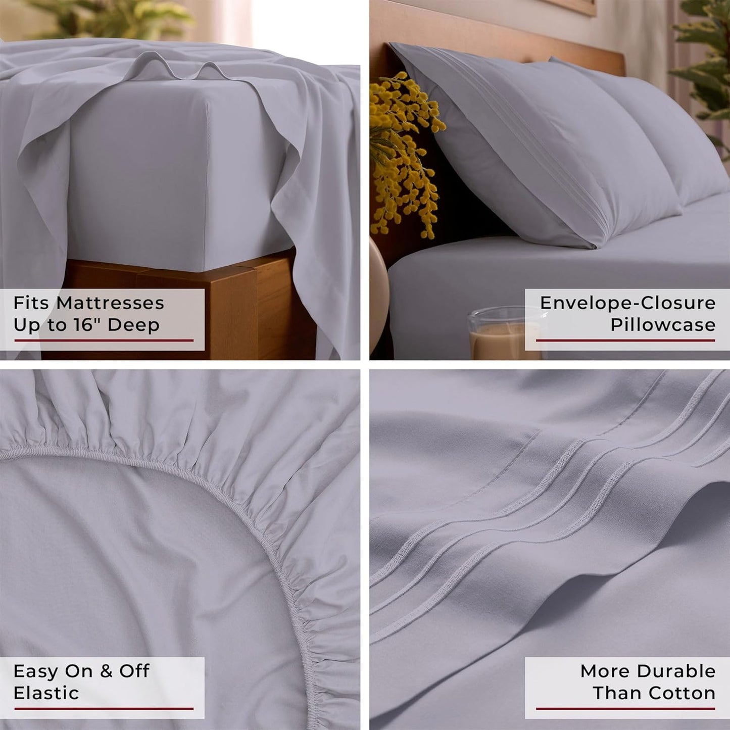 Mellanni Queen Sheets Set - 4 PC Luxury Bedding | Extra Soft, Cooling & Wrinkle Resistant (Queen, Lavender)