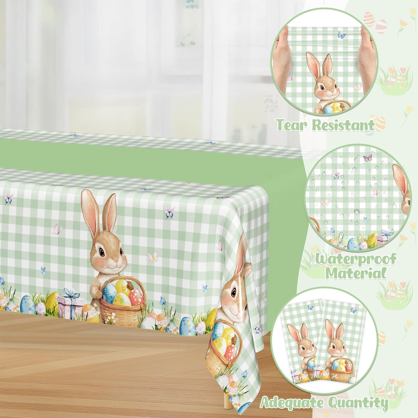 122 Pcs Easter Plates and Napkins Set, Disposable Bunny Eggs Dinnerware Easter Decorations, Sage Green Paper Plates, Napkins, Fork and Tablecloth for Spring Celebrations Party Favors, Serve 30 Guests