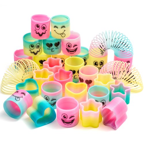 JOYIN 120 Pcs Spring Rainbow Party Favor, Mini Plastic Coil Spring Toy, Fidget Stress Coil Mini Springs Bulk Toys for Carnival Prize Birthday, Classroom Goodie Bag Stuffers