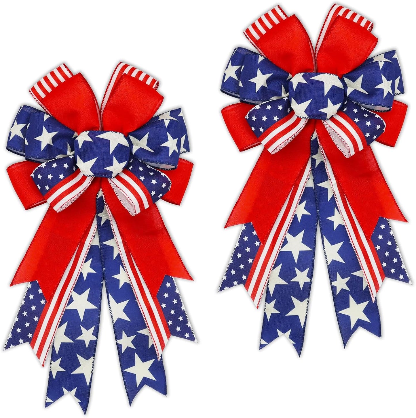 Patriotic 4th of July Bows by [Brand Name] - Pre-Tied Wired Ribbon Bows, 20x11 Inch, 2 Pack for Outdoor Decor