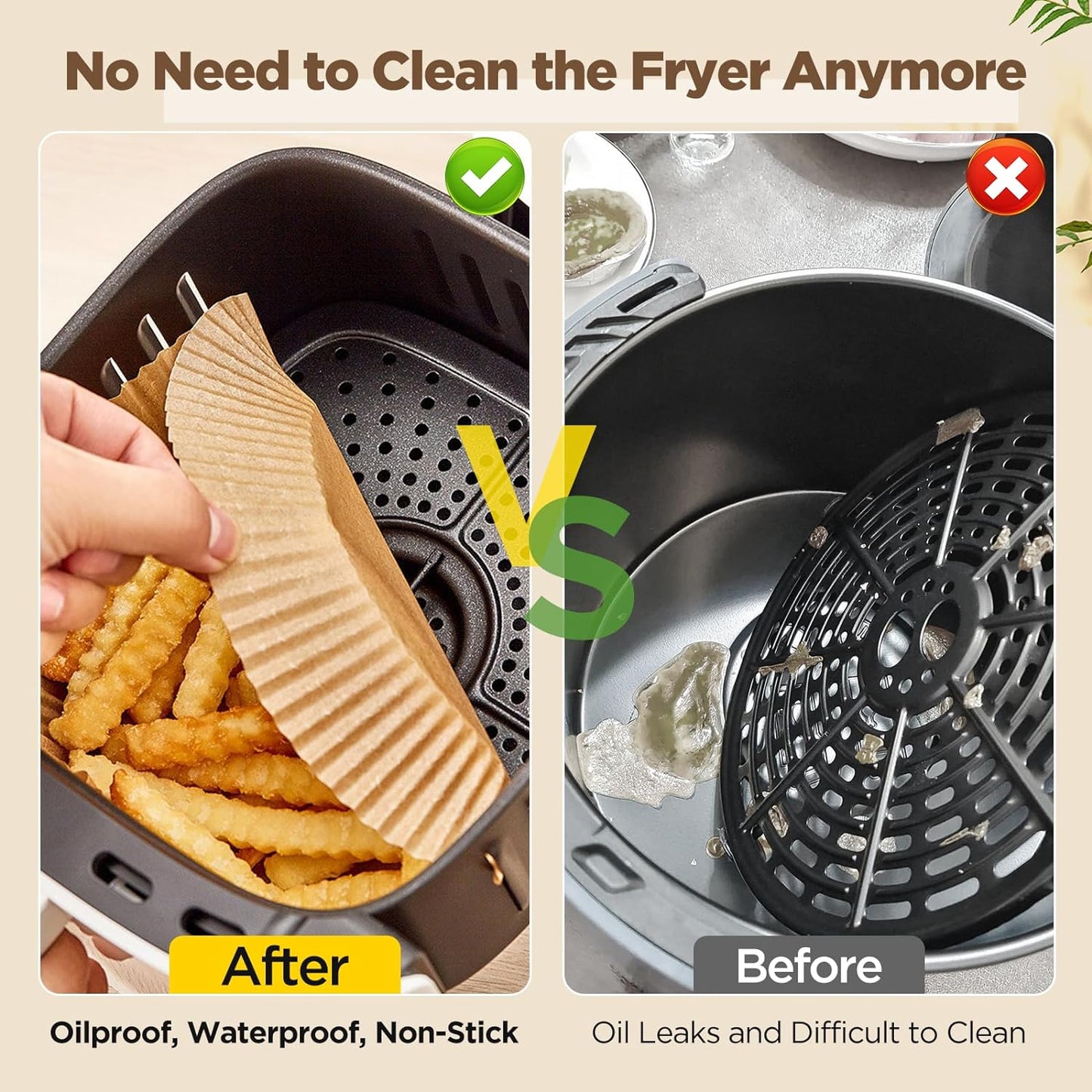 Air Fryer Paper Liners - 100PCS Non-Stick Parchment Liners for 5-8QT Air Fryers | 8 Inch Round
