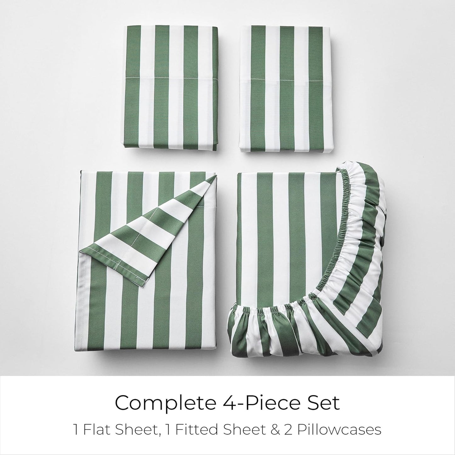 Mellanni Full Sheets Set - 4 PC Hotel Luxury Bedding - Extra Soft, Cooling, Wrinkle Resistant (Oxford Stripe Sage)