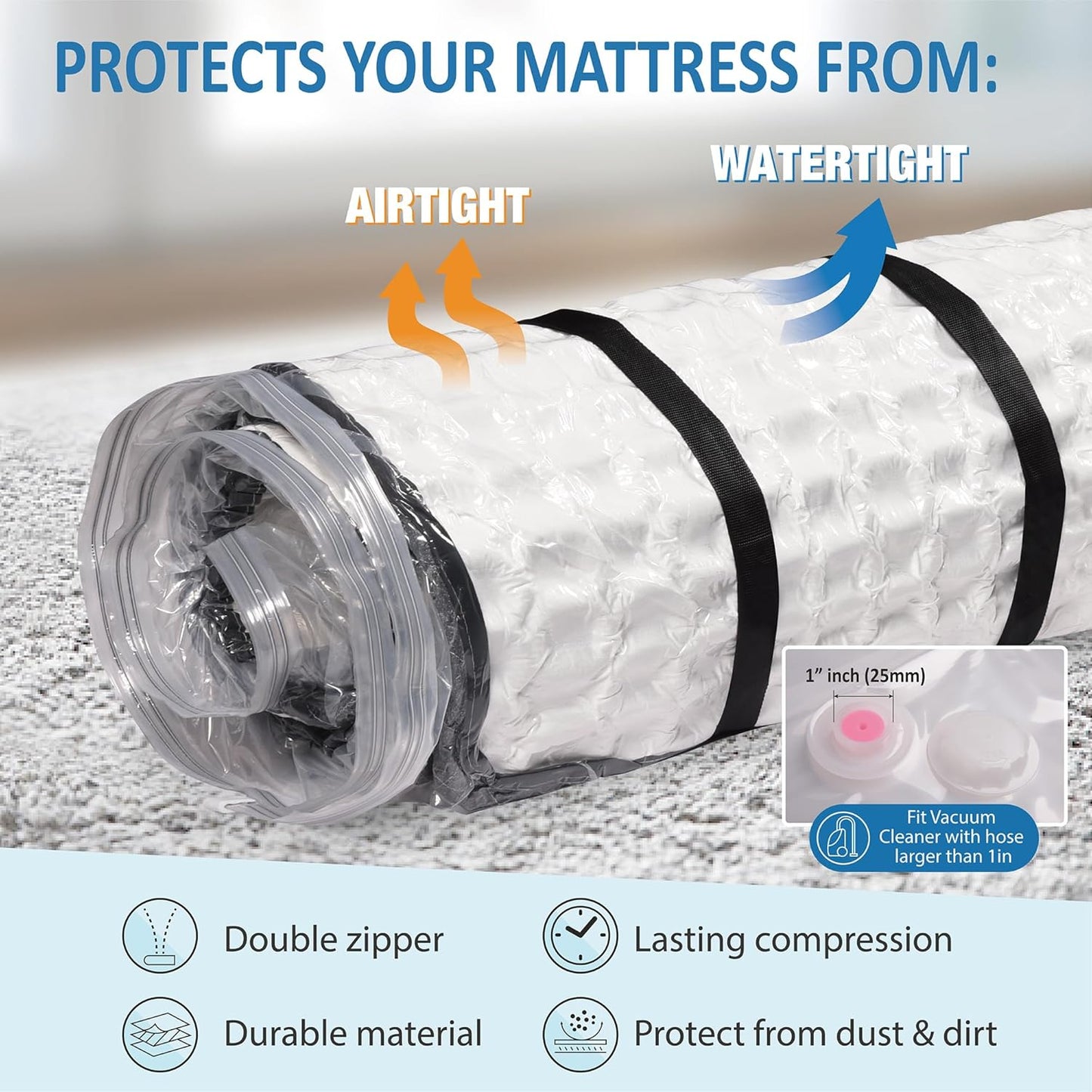 Storage Logic Foam Mattress Vacuum Bag - Vacuum Seal with 4 Adjustable Packing Straps | Queen/Full/Full-XL