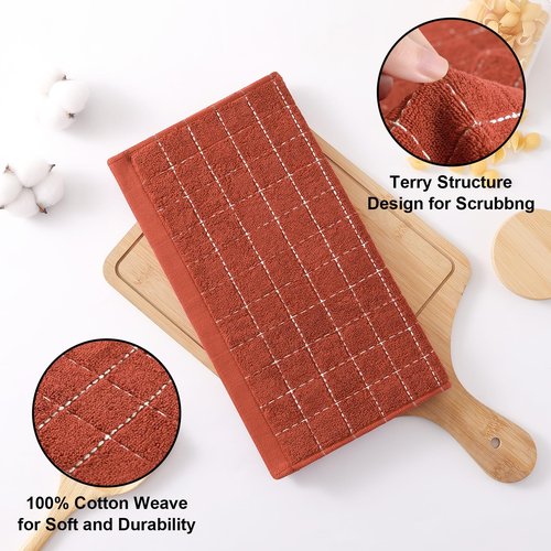 Homaxy 100% Cotton Terry Kitchen Dish Cloths, Ultra Soft and Absorbent Dish Towels for Kitchen, Suitable for Drying and Washing Dishes, 8 Pack, 12 x 12 Inches, Rust