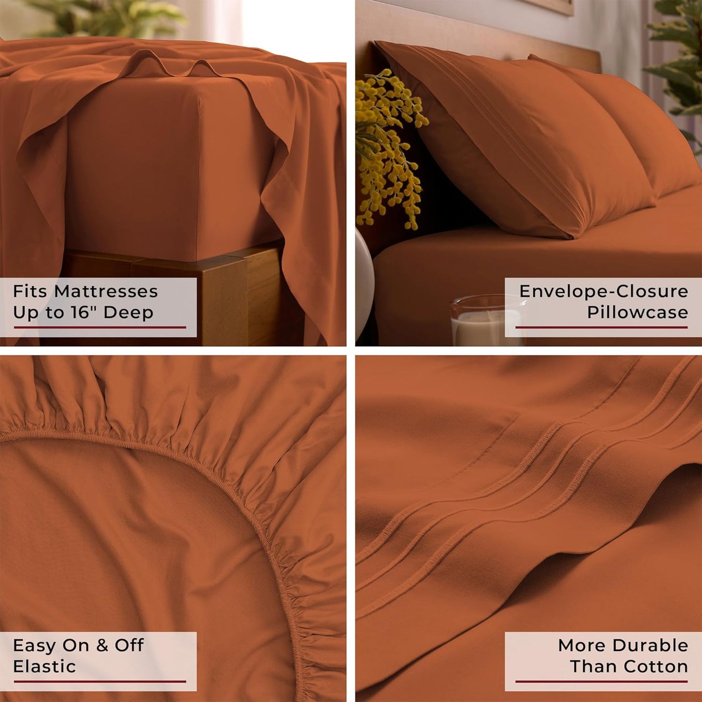 Mellanni Full Sheets Set - Hotel Luxury Bedding, Extra Soft & Cooling - Wrinkle & Stain Resistant (Full, Terracotta)