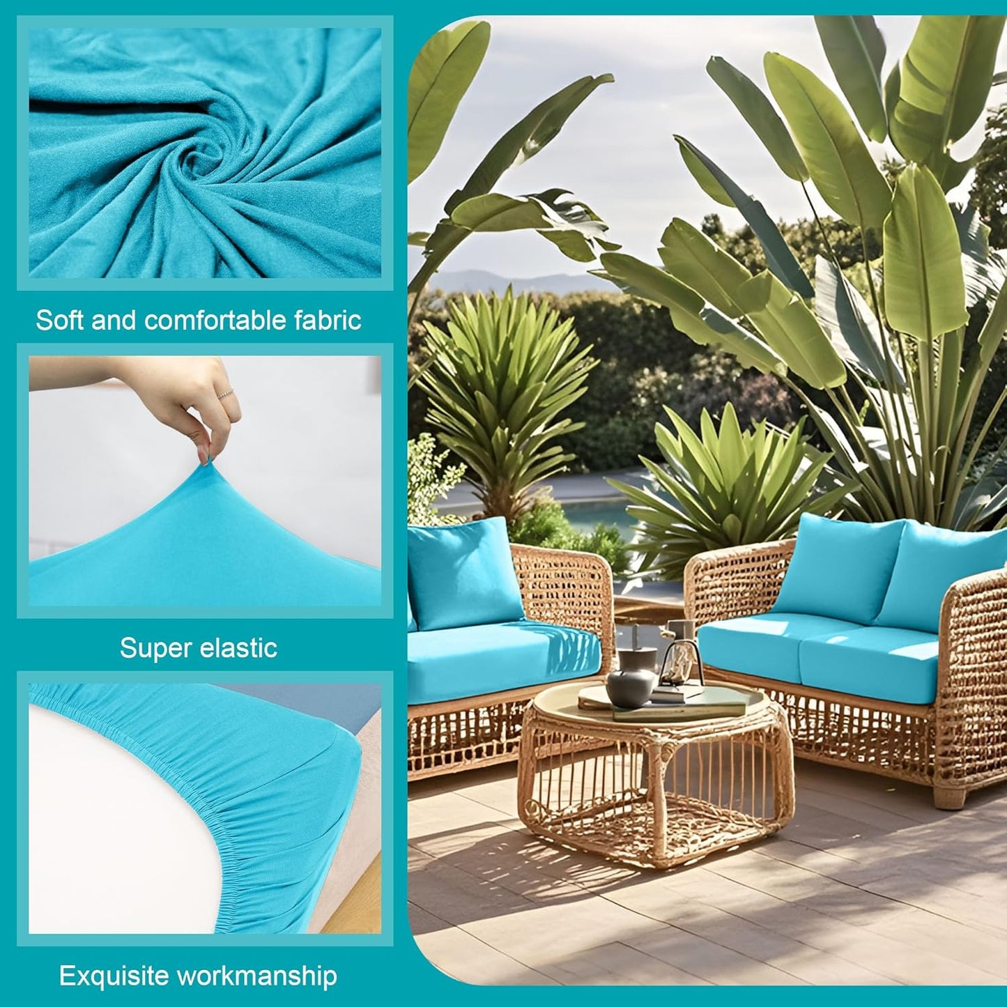Skiennix 12 Pcs Stretch Patio Cushion Covers - Washable Outdoor Sofa Slipcovers | Sky Blue
