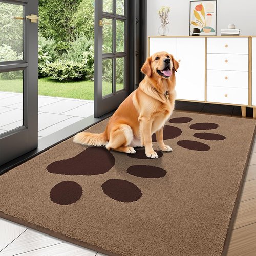 Buganda Dog Door Mat - Absorbent Dirt Trapper for Muddy Paws | Washable Non-Slip Indoor Doormat (47x32 Inches, Beige)