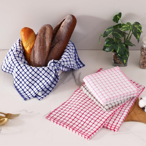 Homaxy Kitchen Towels and Dishcloths Set, 16 x 25 and 12 x 12 Inches, Set of 8 Cotton Terry Kitchen Dish Towels, Super Soft and Absorbent Dish Cloths, Blue/Pink/Red/Brown