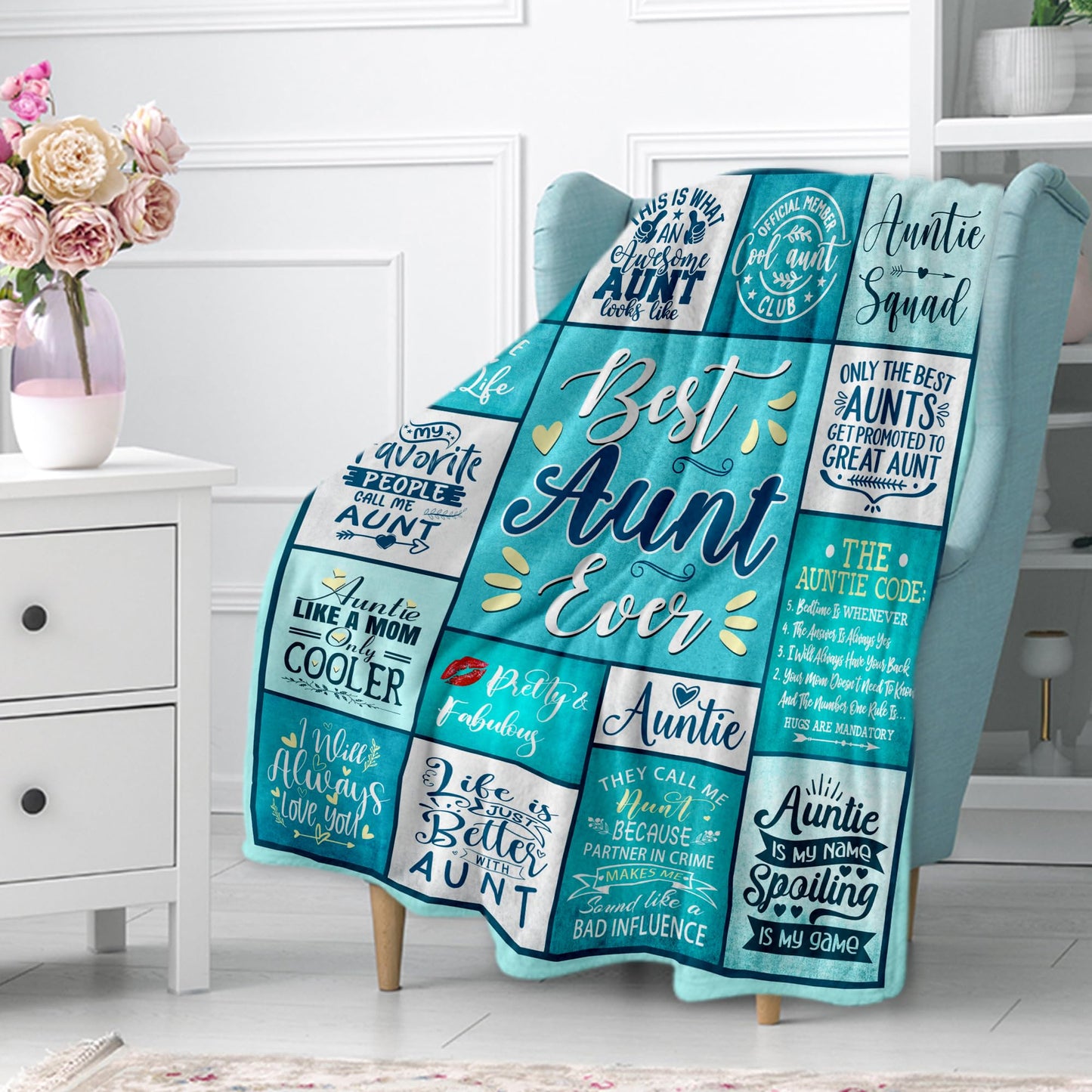 Kieetlan Auntie Birthday Gifts - Aunt Throw Blanket, 60" X 80", Cool Aunt Gifts Ideas for Christmas, Mother's Day, Valentine's