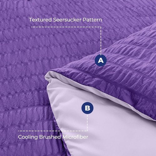 HYMOKEGE California King Comforter Set - Dark Purple & Lavender Seersucker | 7-Piece All-Season Luxury Bedding Set
