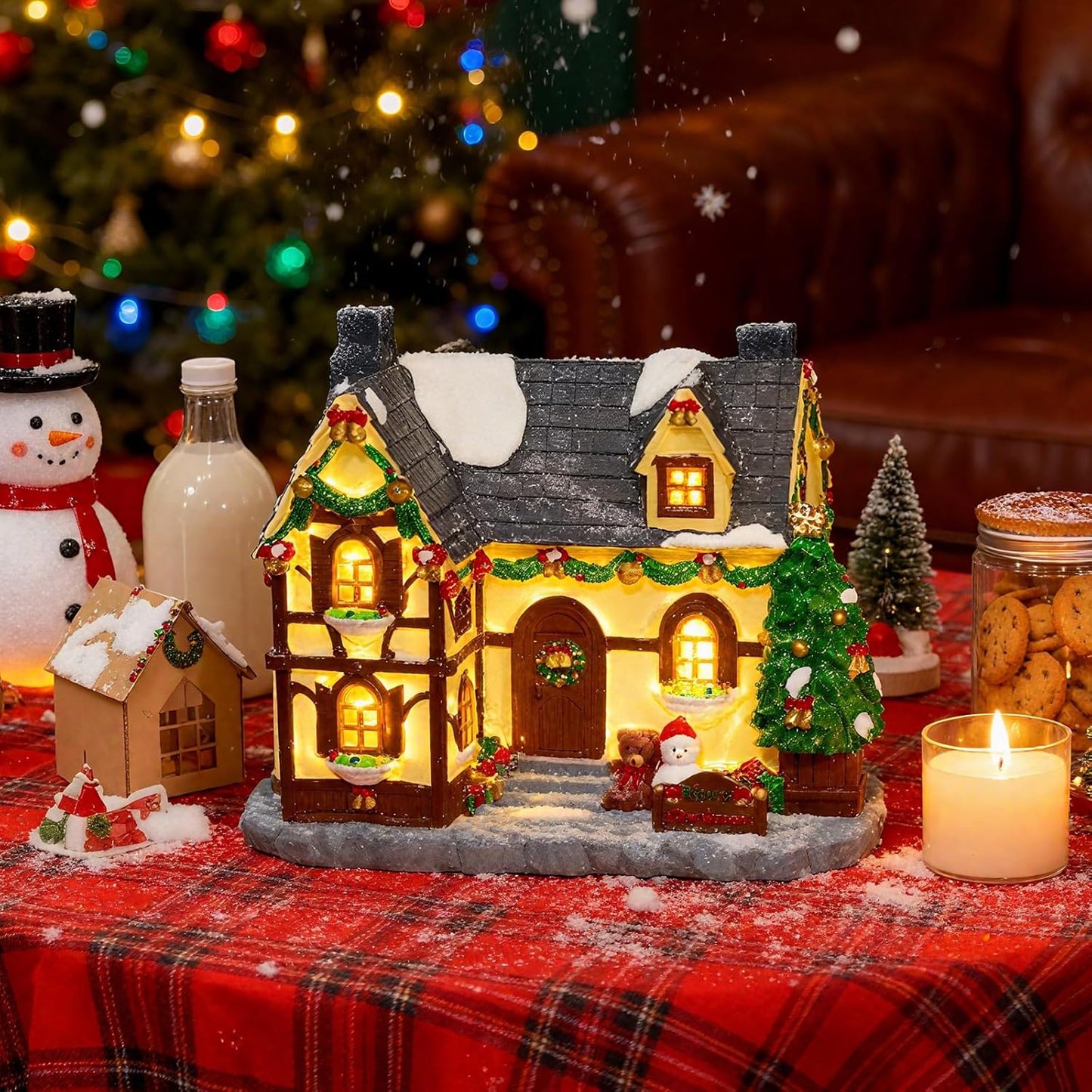Regine Switzerland Hand-Painted Christmas House - Collectible Village Decor with Snowman