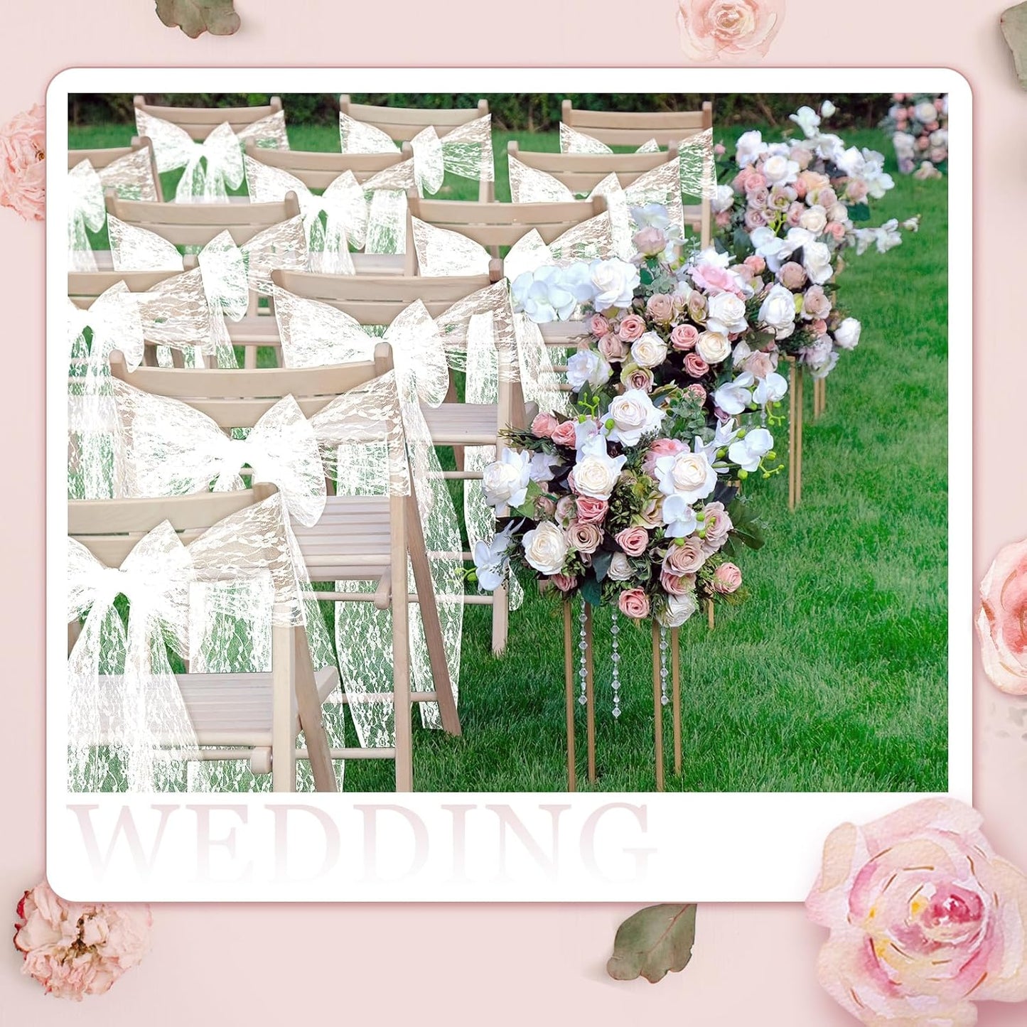VitalCozy Vintage Chair Sashes - 50 Pcs Embroidered Boho Bows for Weddings & Events | 7 x 108 Inches, White