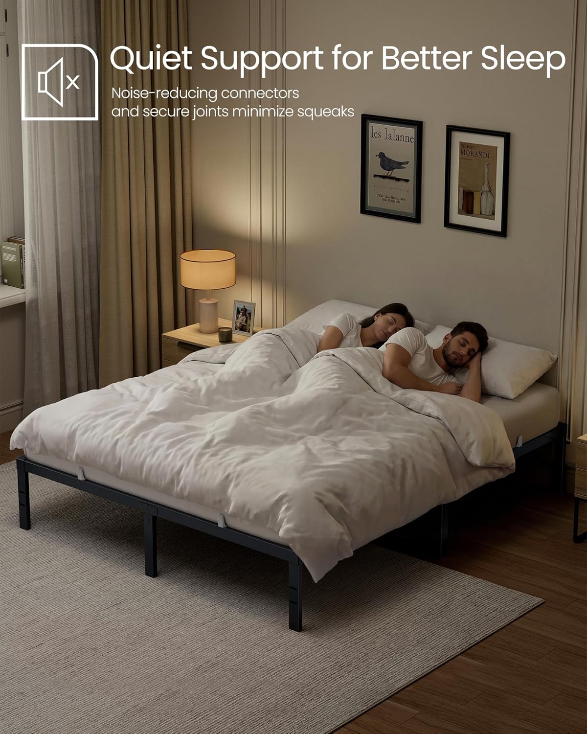 VASAGLE Queen Metal Bed Frame - 14-Inch Height, 1100 lb Capacity, No Box Spring Needed | Under-Bed Storage, Easy Setup, Matte Black