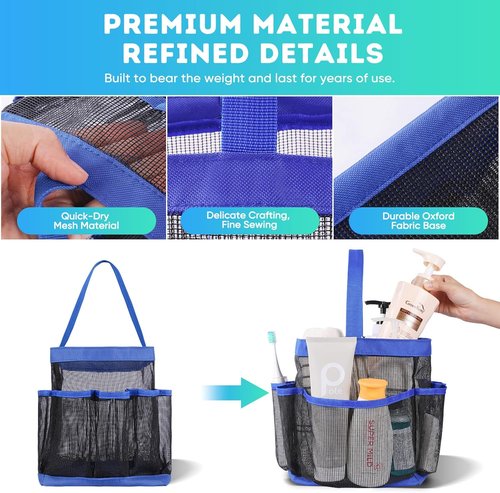 EUDELE Mesh Shower Caddy - Portable 8-Pocket Organizer for College Dorms, Beach & Travel Essentials - Blue